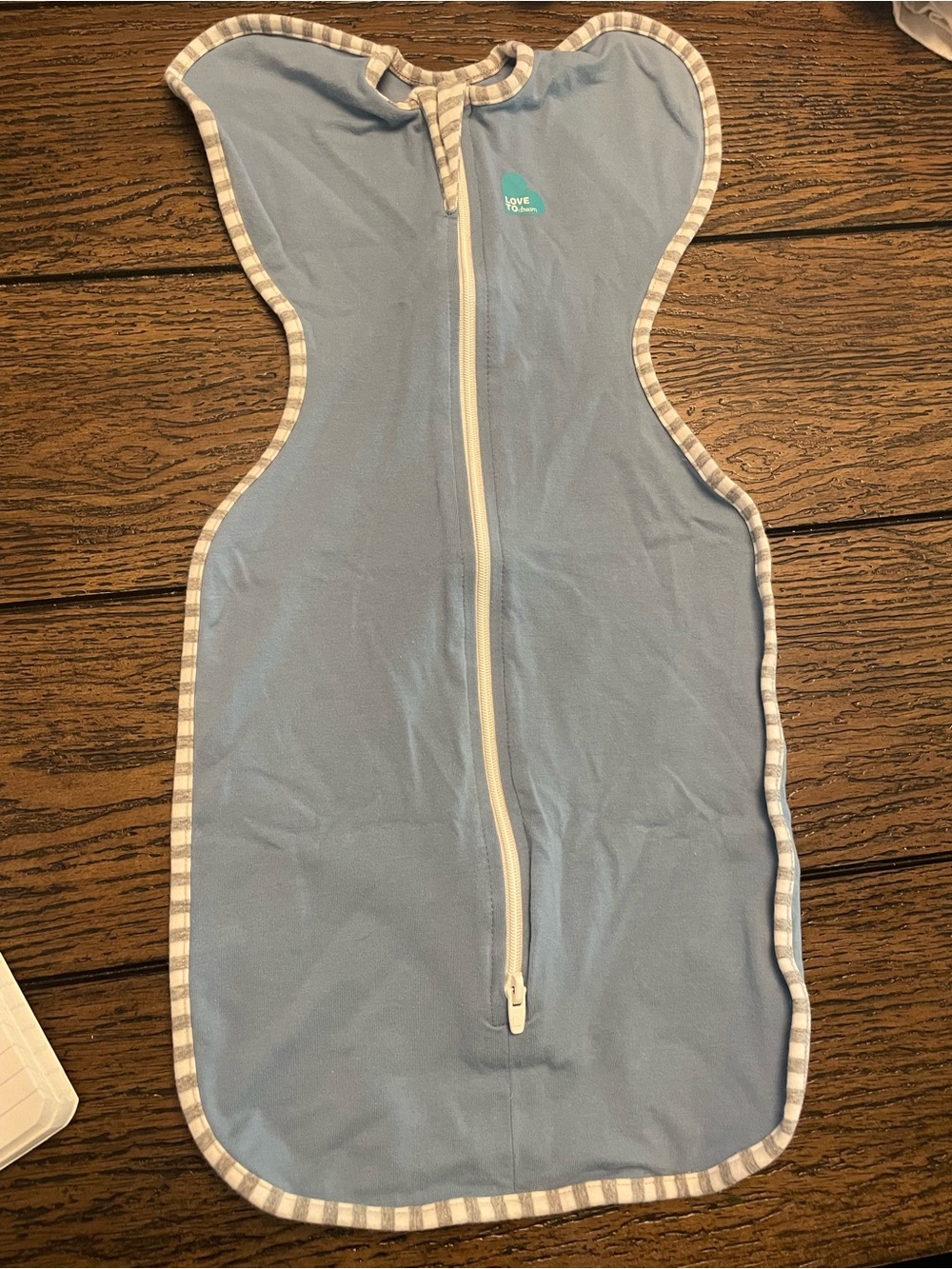 Love to dream Light Blue Baby Sleep Sack with Striped Trim